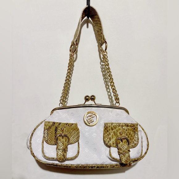 Vintage Rocawear Women's Brown Snakeskin Purse with Gold Hardware - Picture 1 of 2